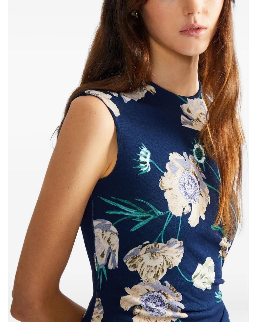 Erdem Blue Floral-Print Midi Dress