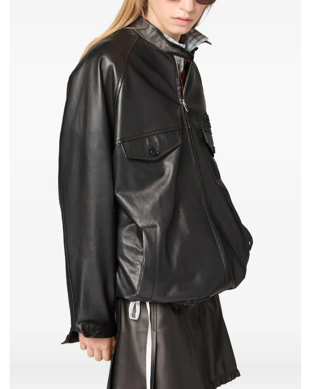 Miu Miu Black Pleated Nappa Leather Skirt
