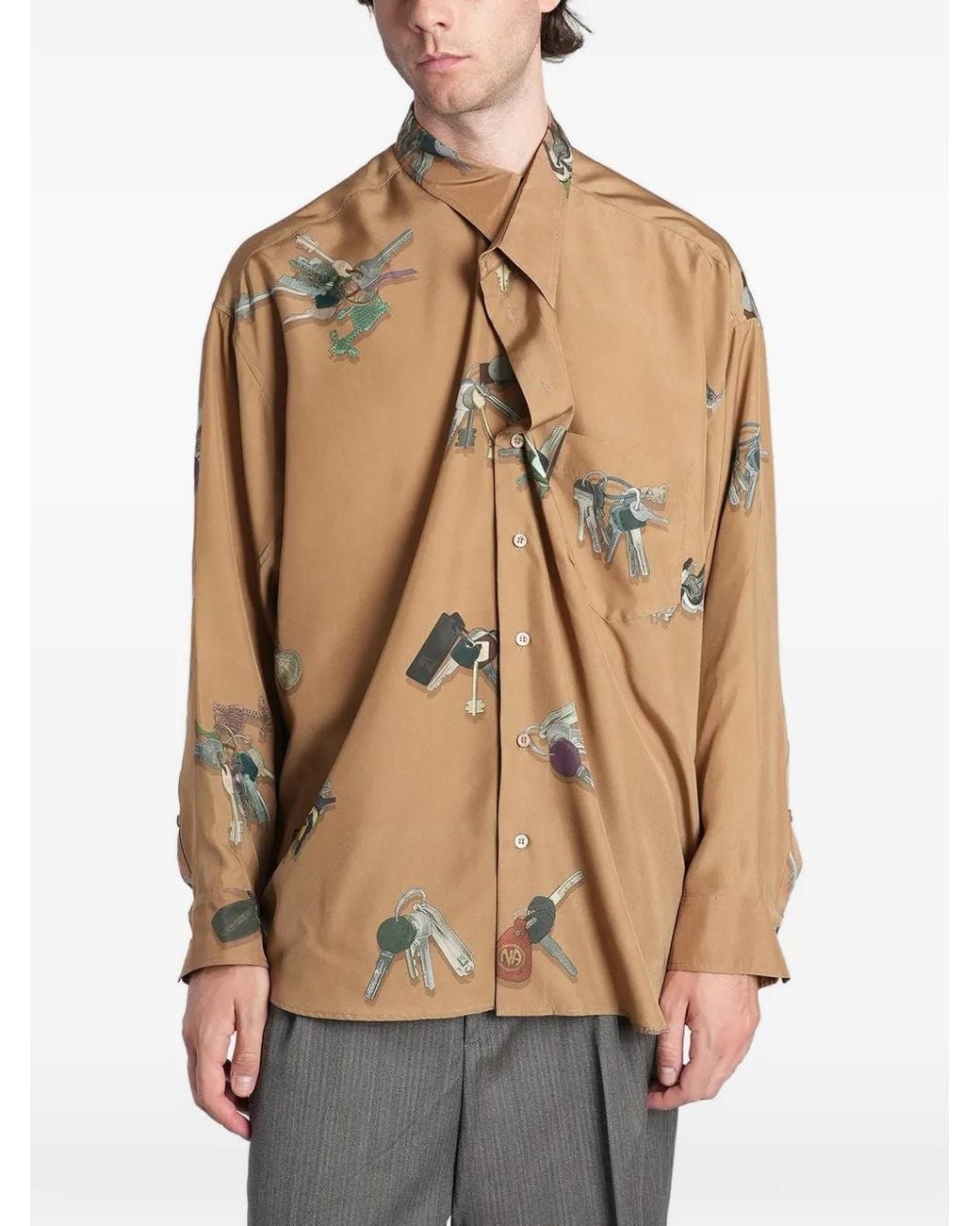 Magliano Natural Key-Print Draped Shirt for men