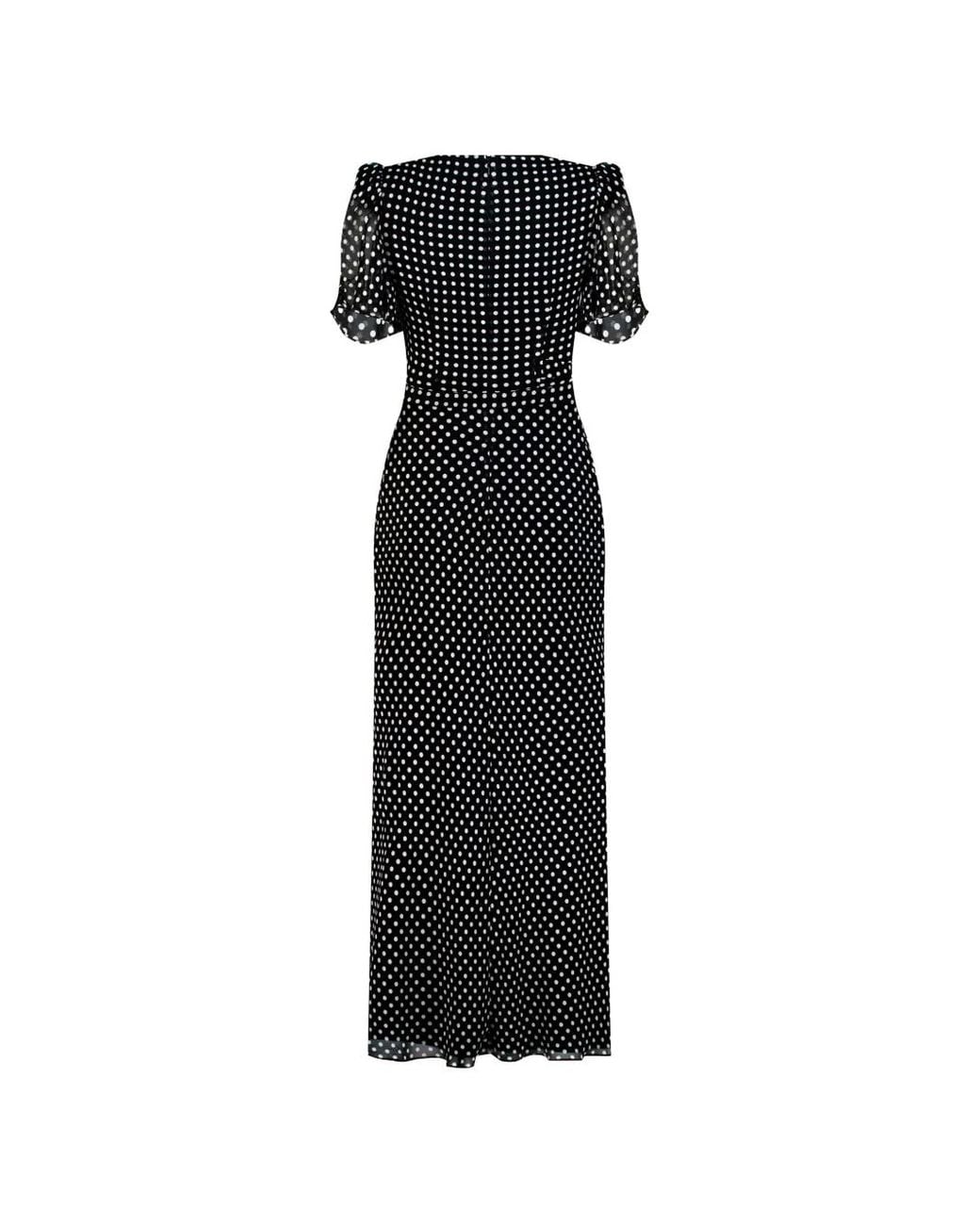 Adamaris Black Polka-Dot Wrap-Style Midi Dress