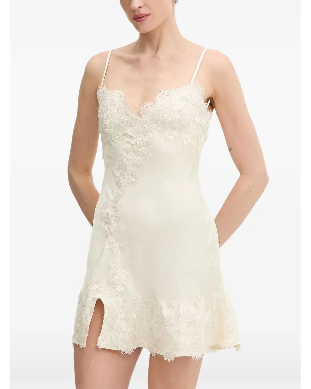 Bardot White Alerie Lace-Trim Side-Slit Mini Dress