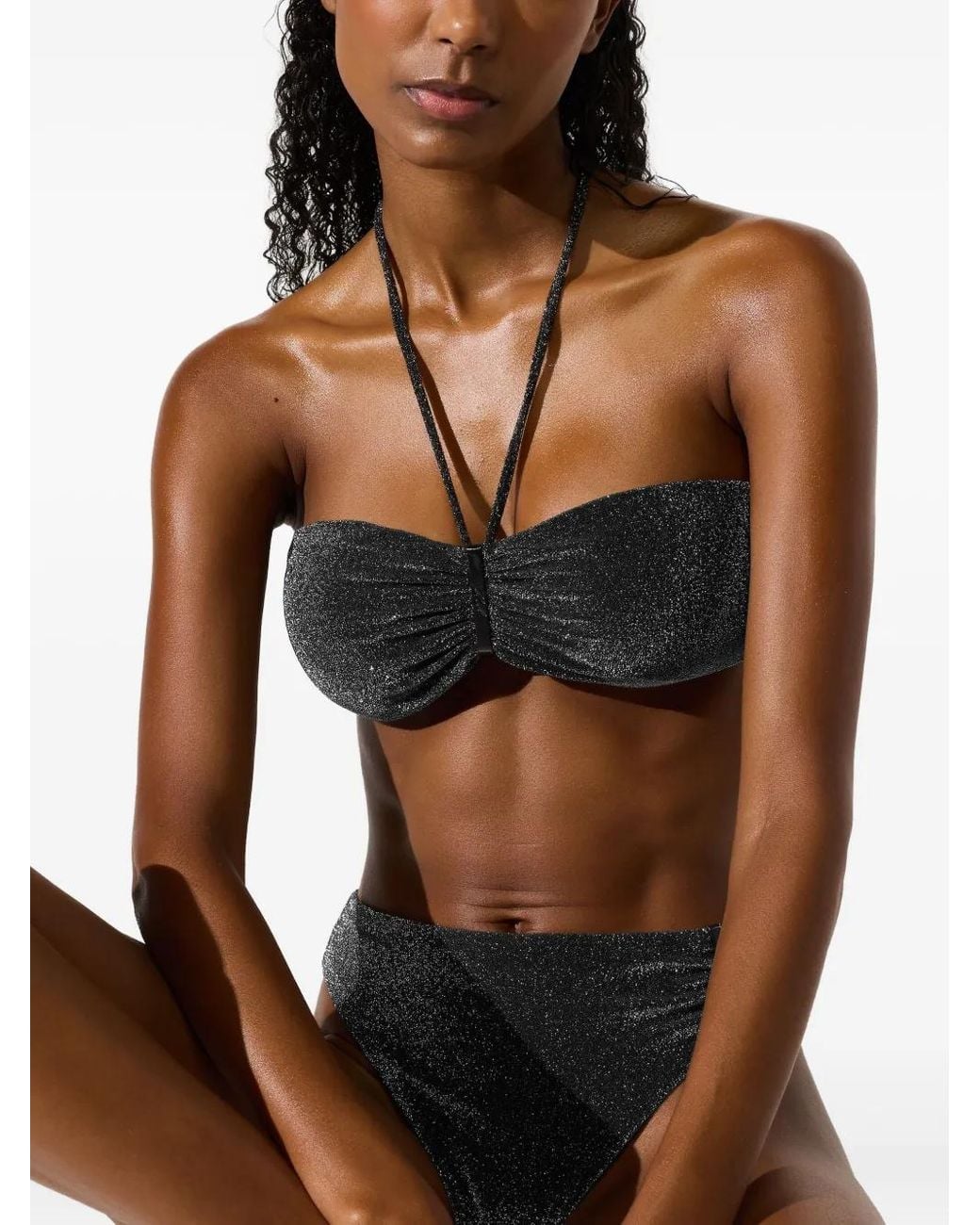 Karl Lagerfeld Black Metallic Bandeau Bikini Top
