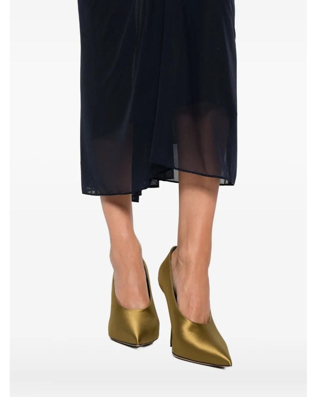 Mugler Blue Ink Ruched Mesh Midi Skirt