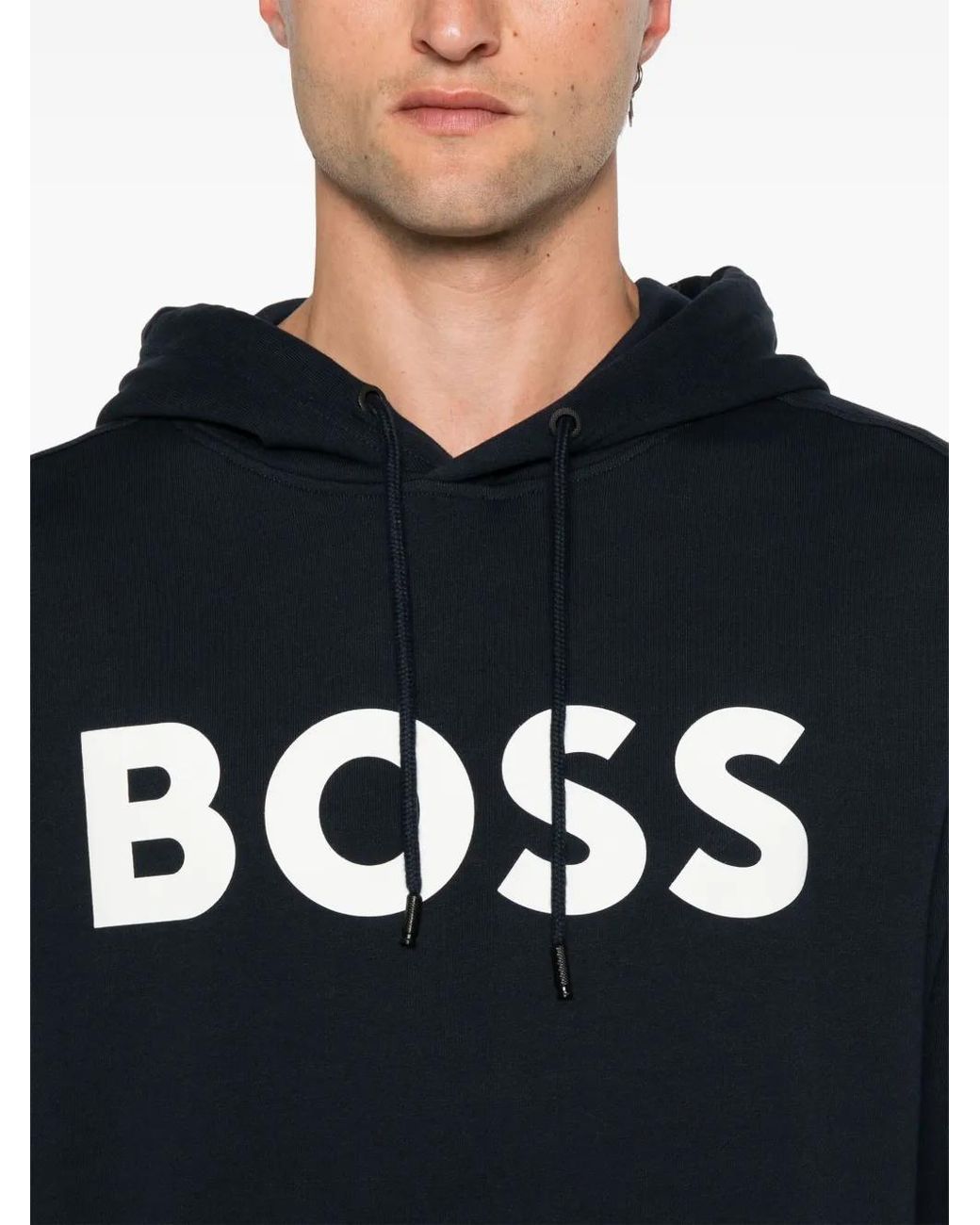 Boss Blue Logo-Print Hoodie for men