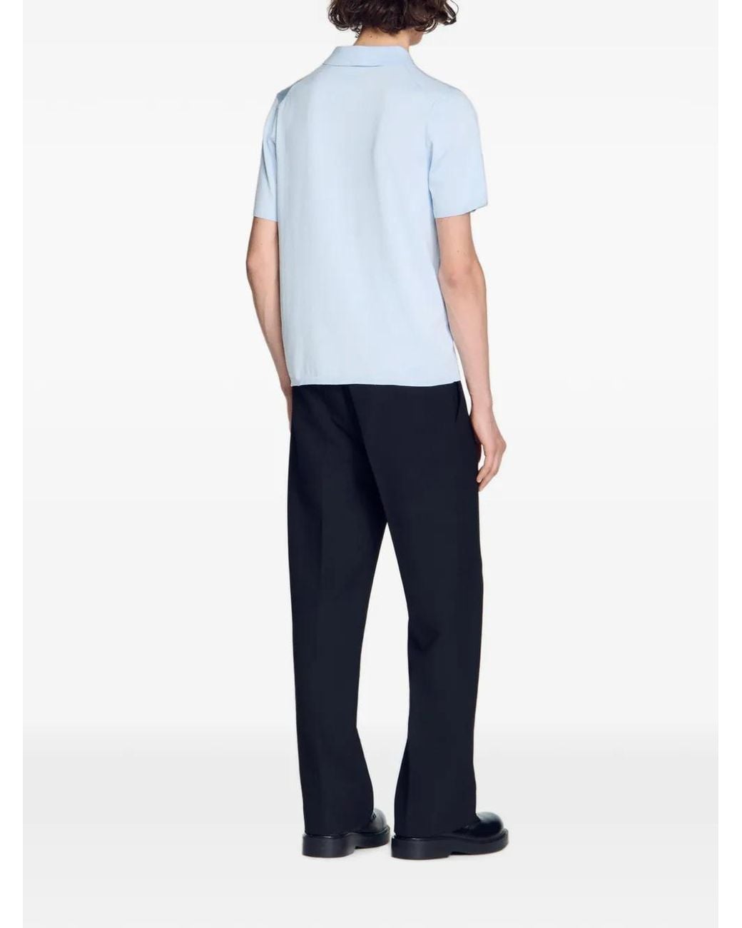 Sandro Blue Short-Sleeve Knitted Polo Shirt for men