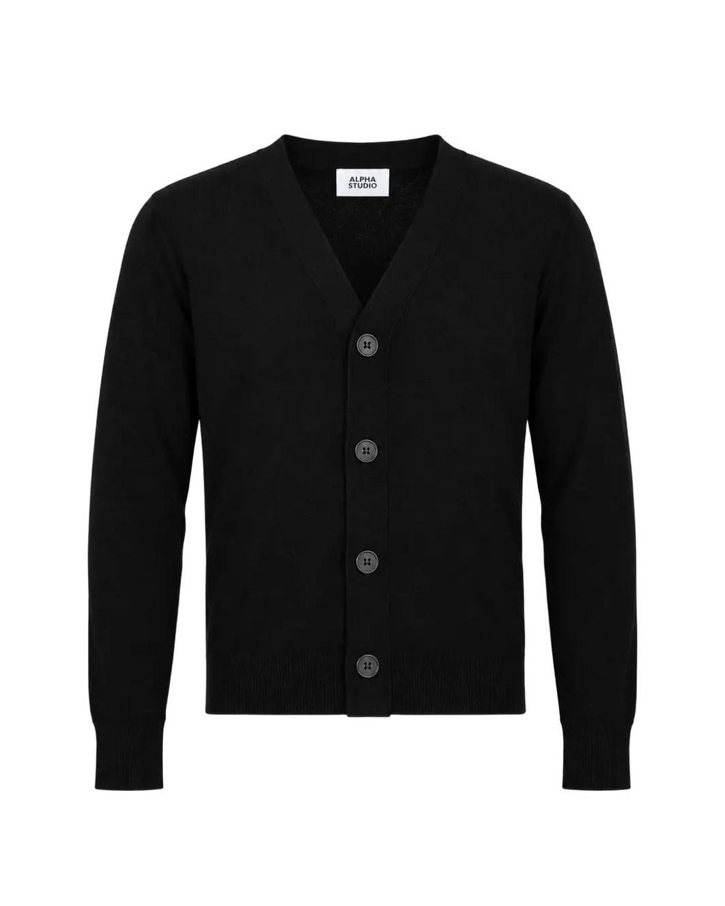 Alpha Studio Black V-Neck Button-Up Cardigan for men