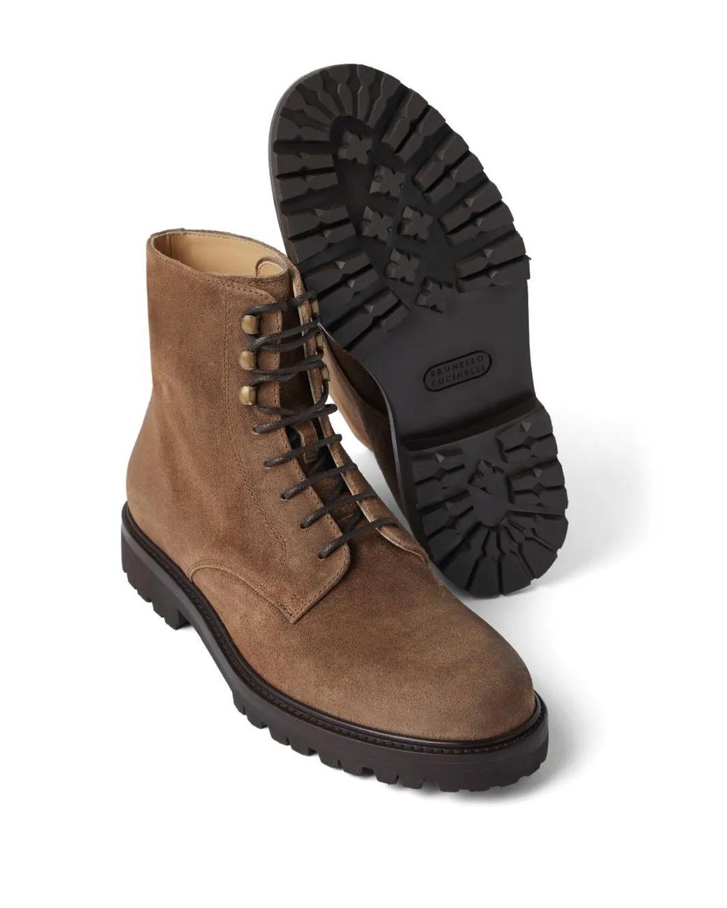 Brunello Cucinelli Brown Lace-Up Suede Ankle Boots for men