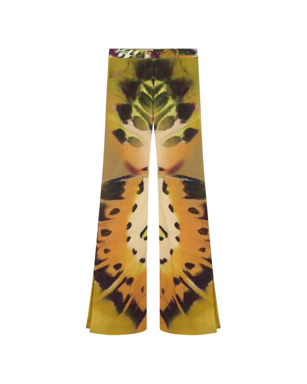 Alberta Ferretti Yellow Butterfly-Print Straight-Leg Trousers