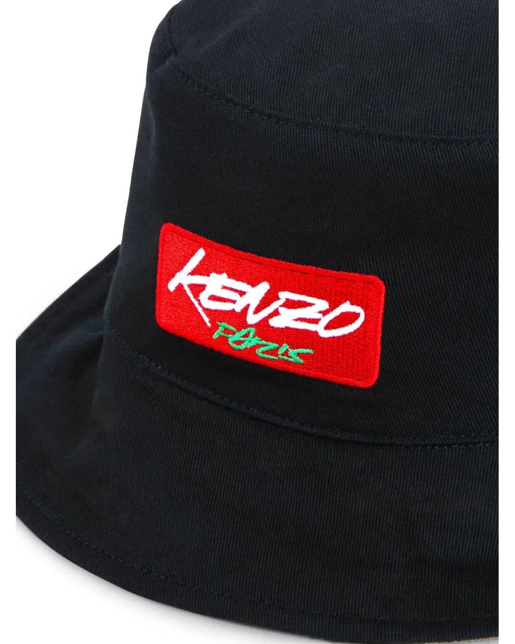 KENZO Black Logo-Patch Bucket Hat for men