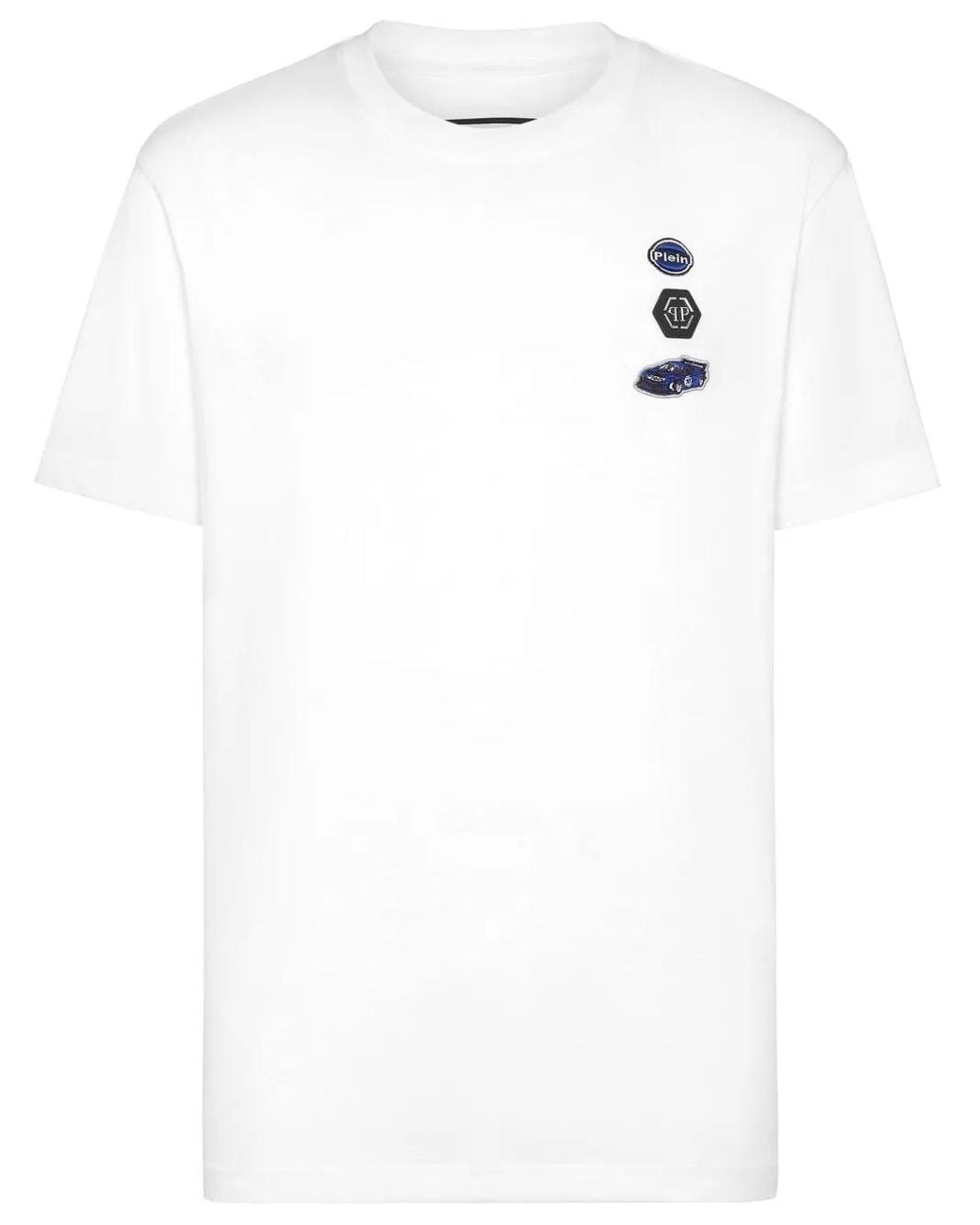 Philipp Plein White Jersey T-Shirt Round Neck Ss Cars Racing for men