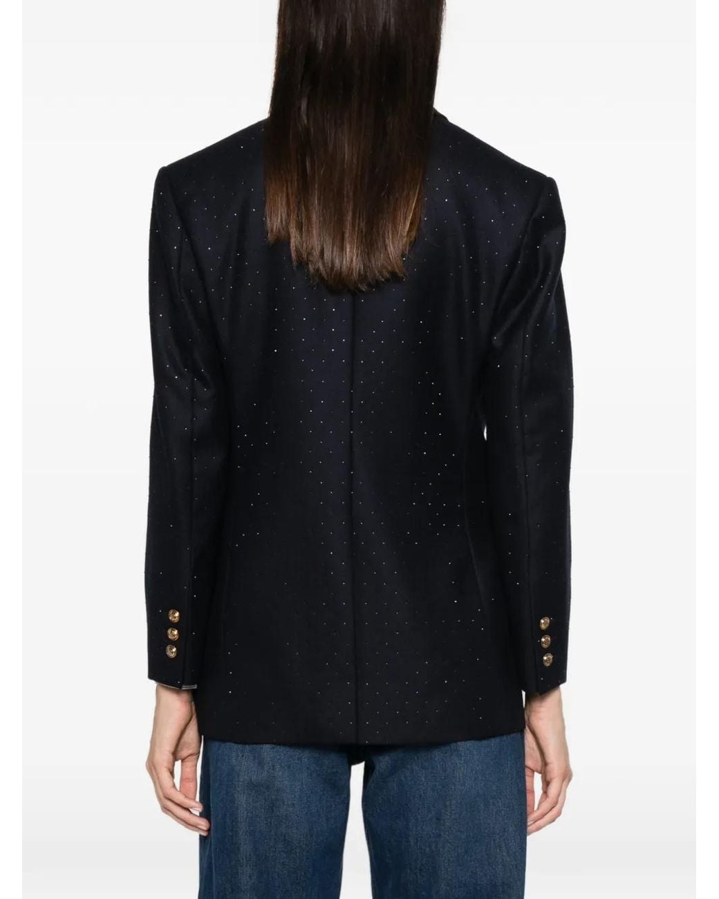 Sandro Blue Rhinestone-Embellished Double-Breasted Blazer
