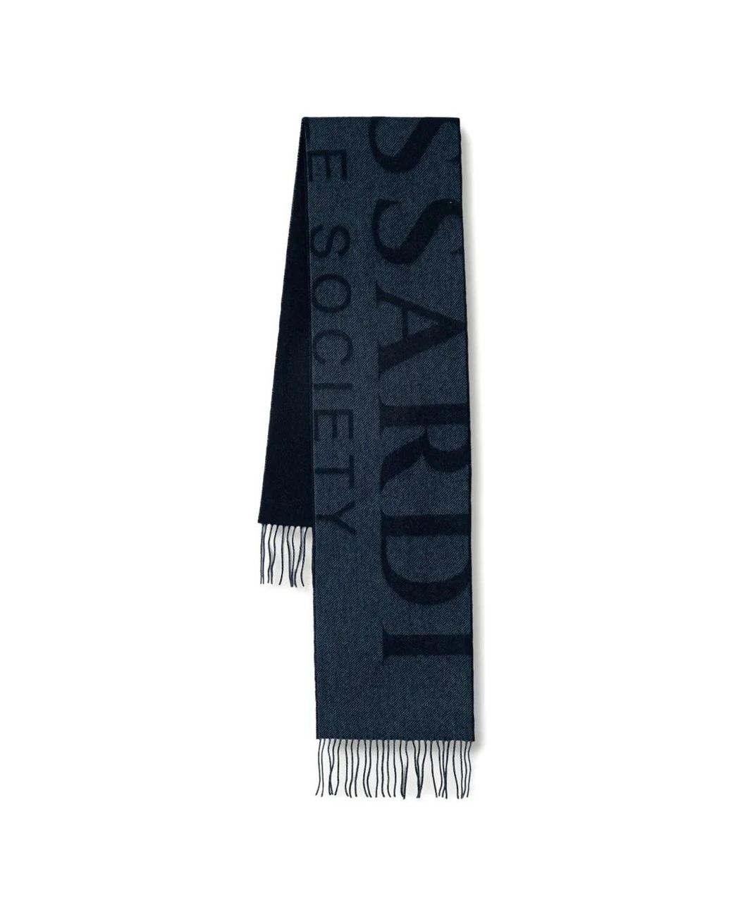 Trussardi Blue Gentle Society Logo-Intarsia Fringed Scarf