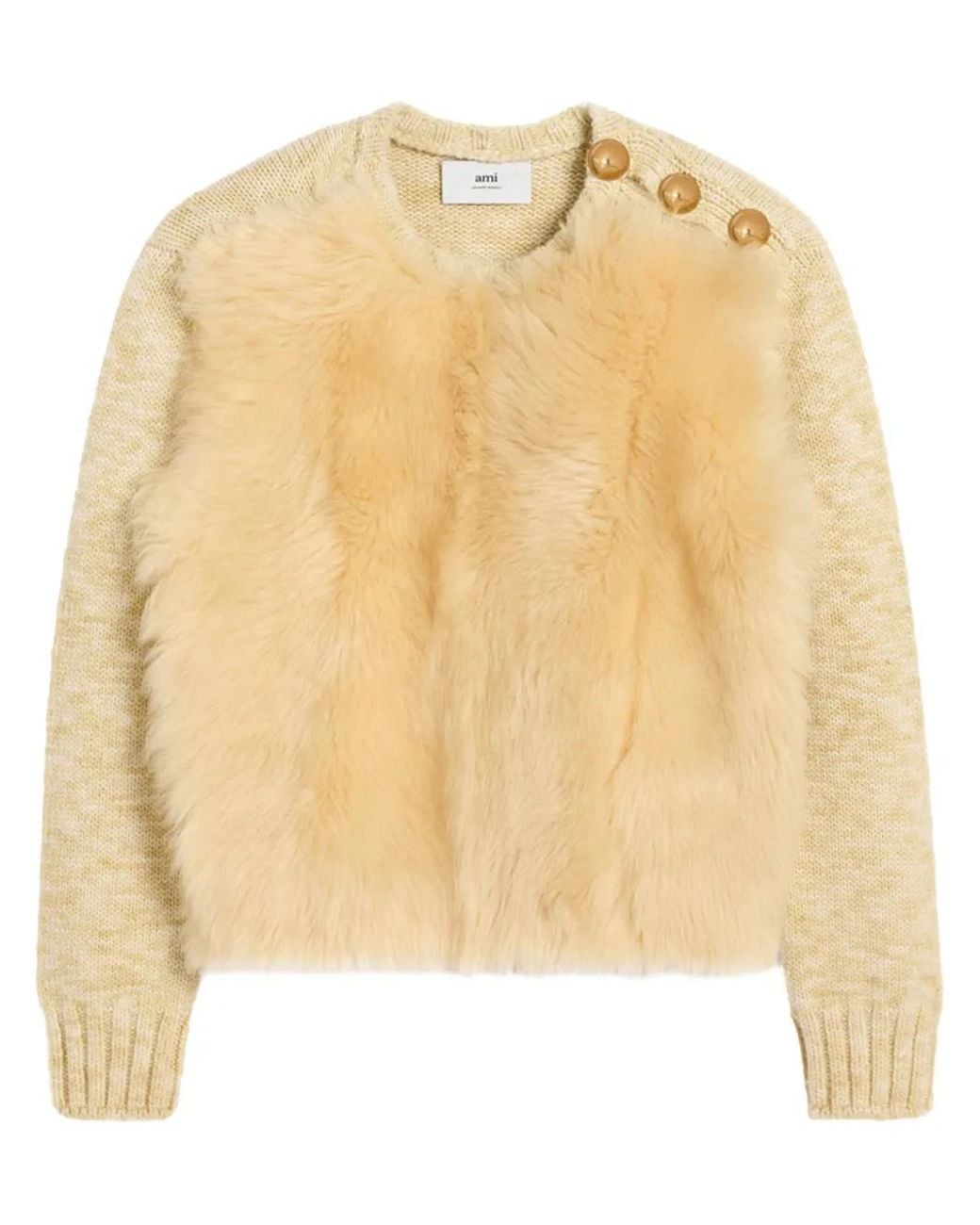 AMI Natural Shearling Crew Neck Sweater