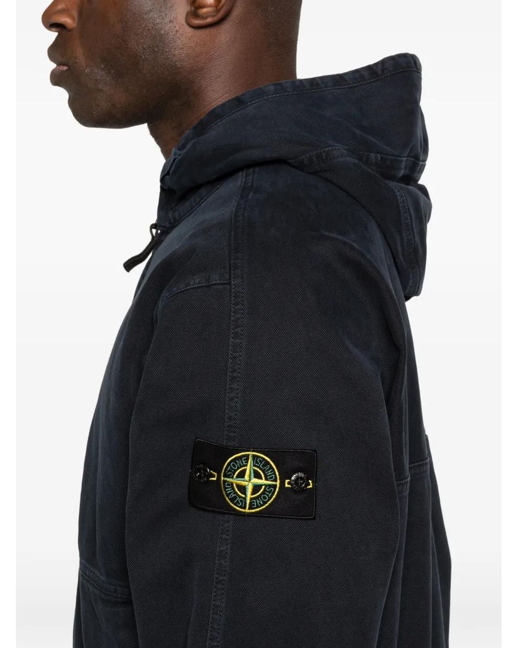 Stone Island Black 6100068 Organic Panama Cotton 'Old' Effect Hooded Jacket for men