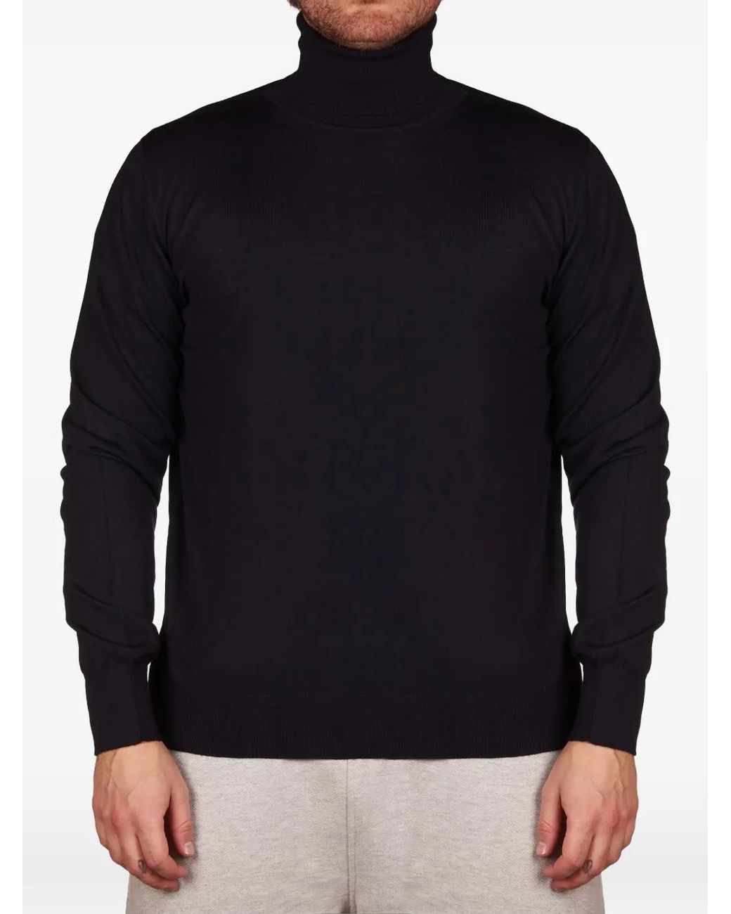 Alpha Studio Black Roll-Neck Knitted Sweater for men