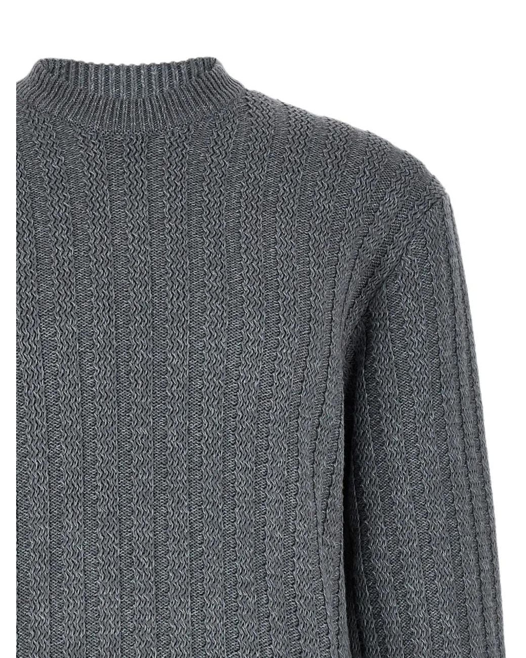 Boss Gray Textured-Knit Cotton Sweater for men