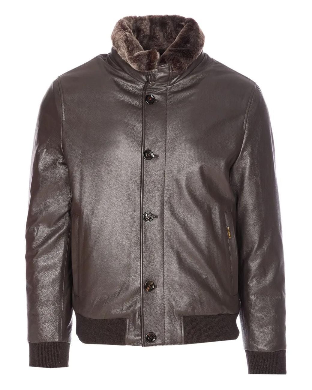 Moorer Brown Leather High-Neck Jacket for men