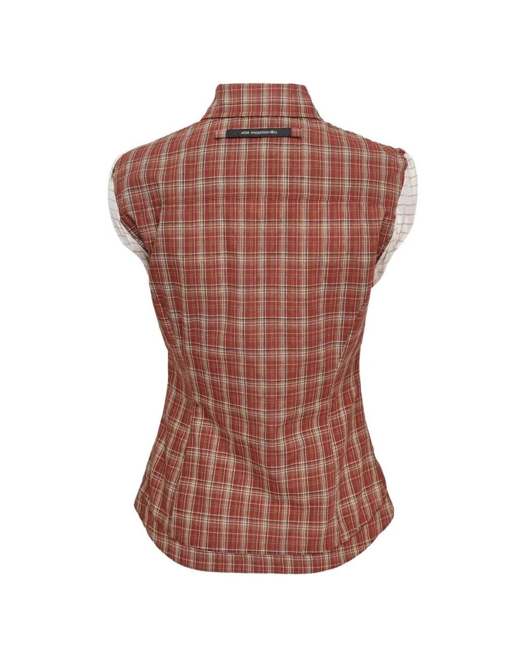 ANDERSSON BELL Brown Check-Pattern Sleeveless Shirt