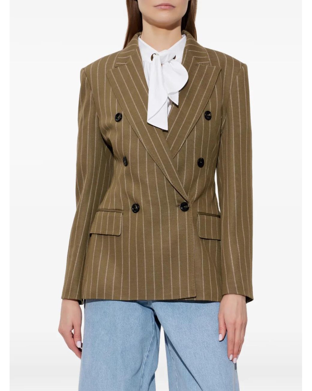 Max Mara Green Pinstripe Double-Breasted Blazer