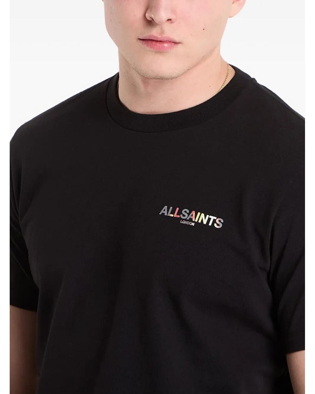 AllSaints Black Printed Cotton T-Shirt for men