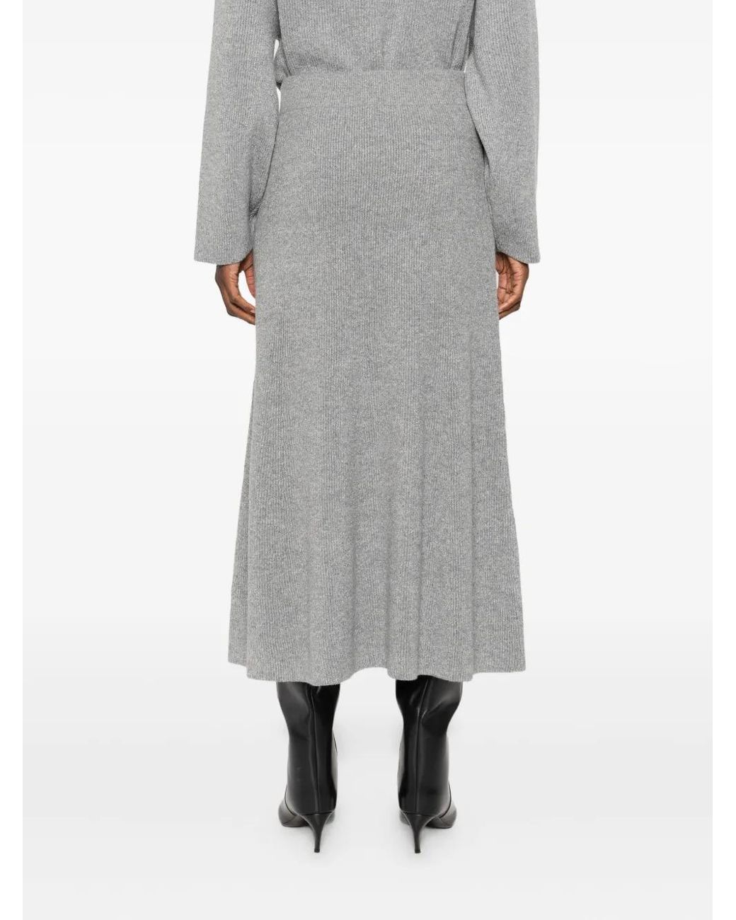 Fabiana Filippi Gray Ribbed Midi Skirt