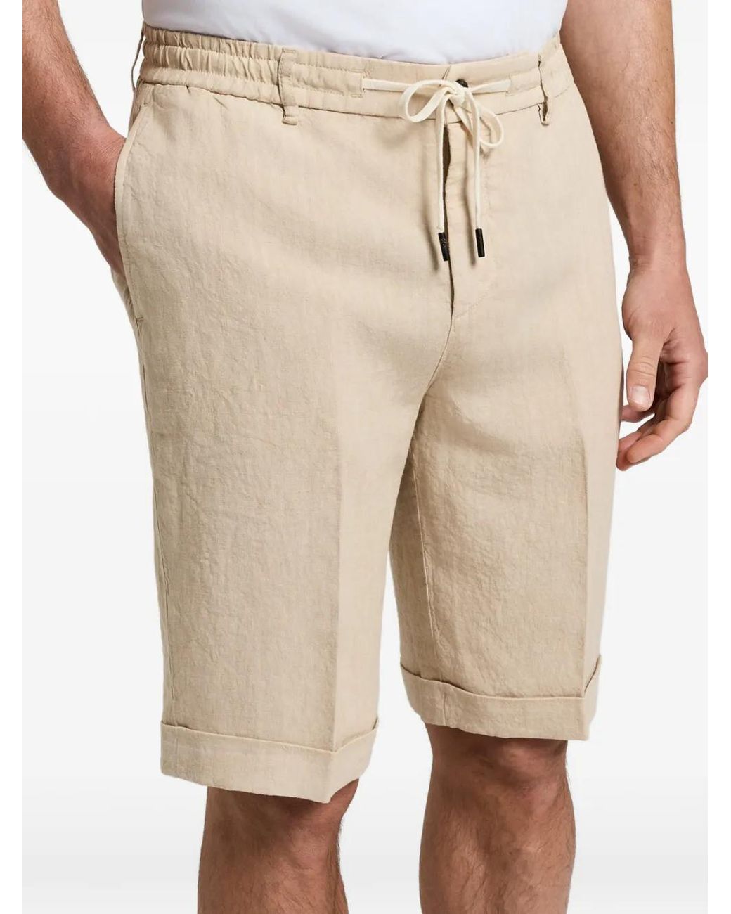 Peserico Natural Drawstring-Waist Turned-Up Shorts for men