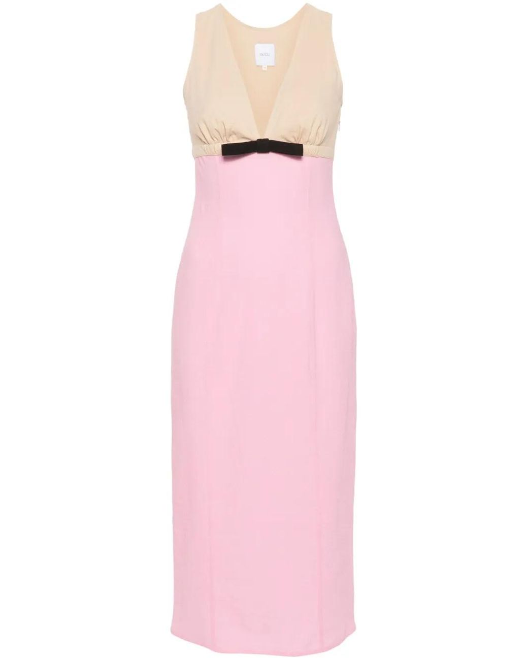 Patou Pink Bow-Detail Two-Tone Midi Dress