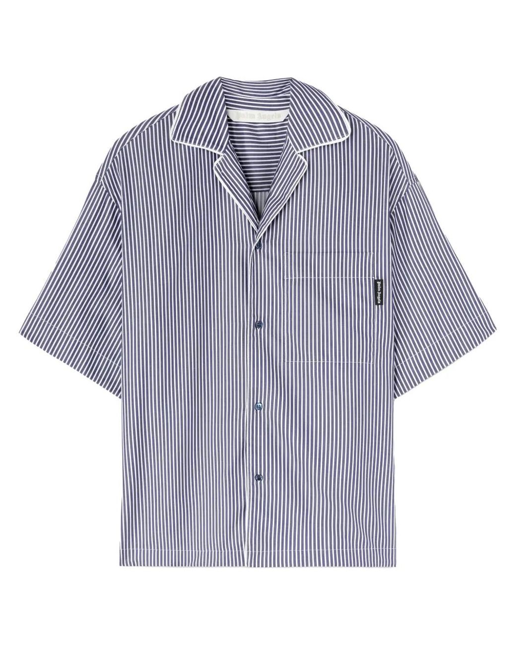Palm Angels Purple Curved Logo-Print Striped Shirt