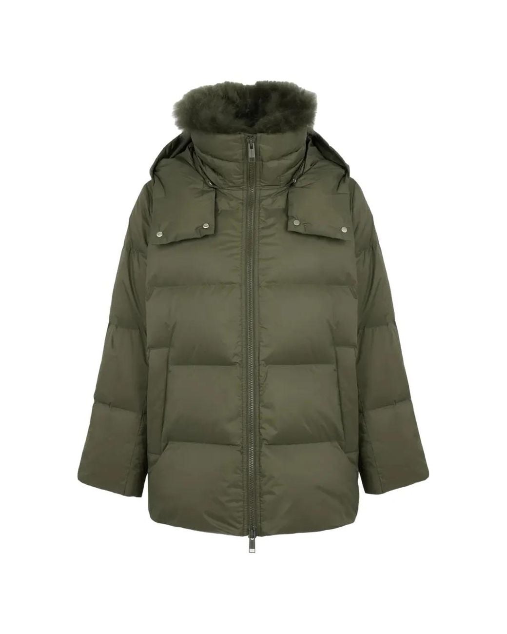 Yves Salomon Green A-Line Shearling-Trim Jacket