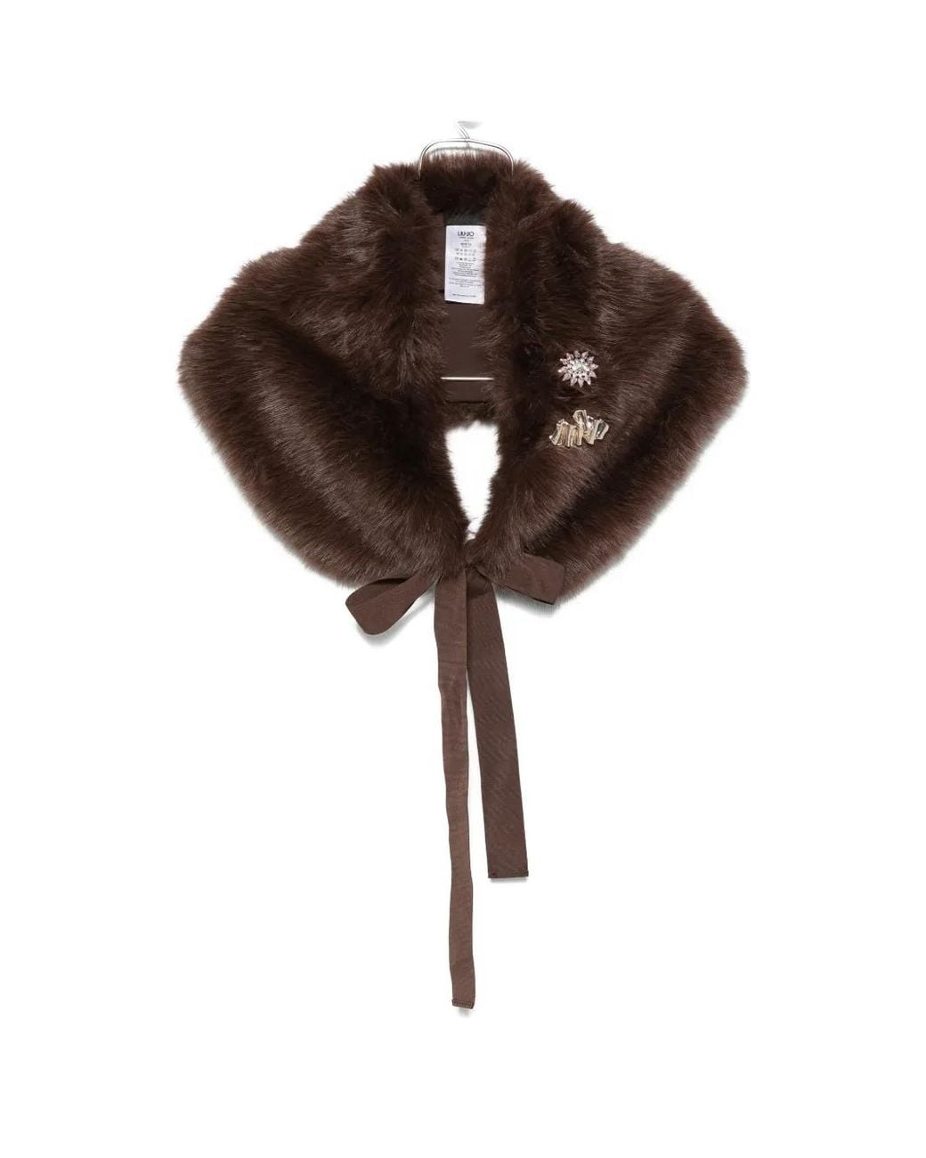 Liu Jo Brown Embellished Faux-Fur Scarf