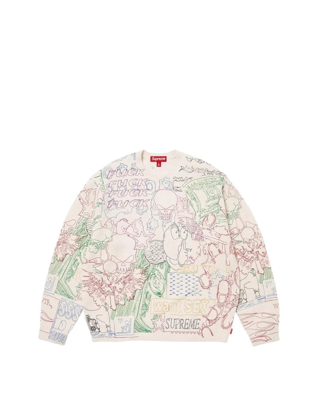 Supreme White Collage-Embroidered Sweater for men
