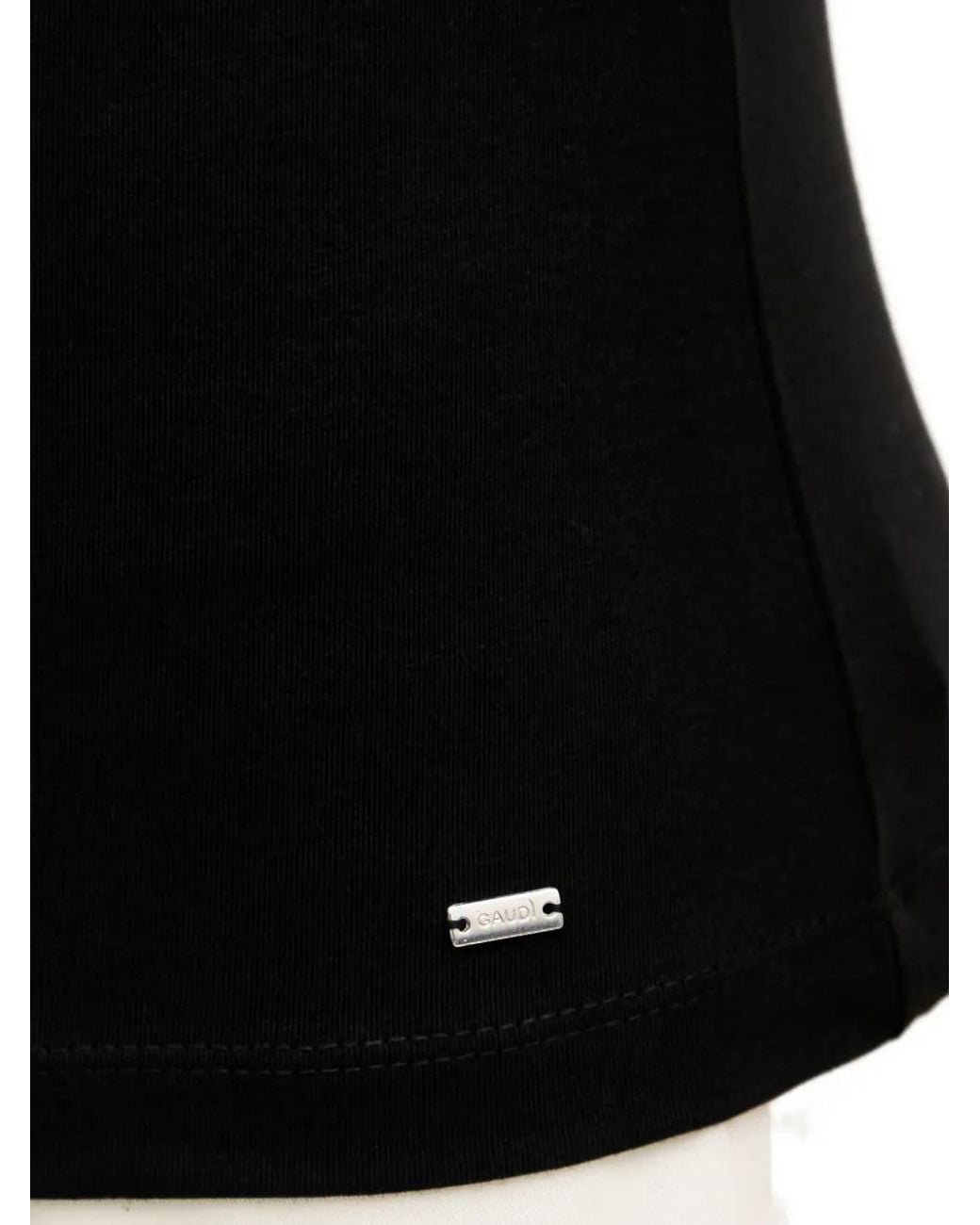 GAUDI Black Ruffled Crystal-Embellished T-Shirt