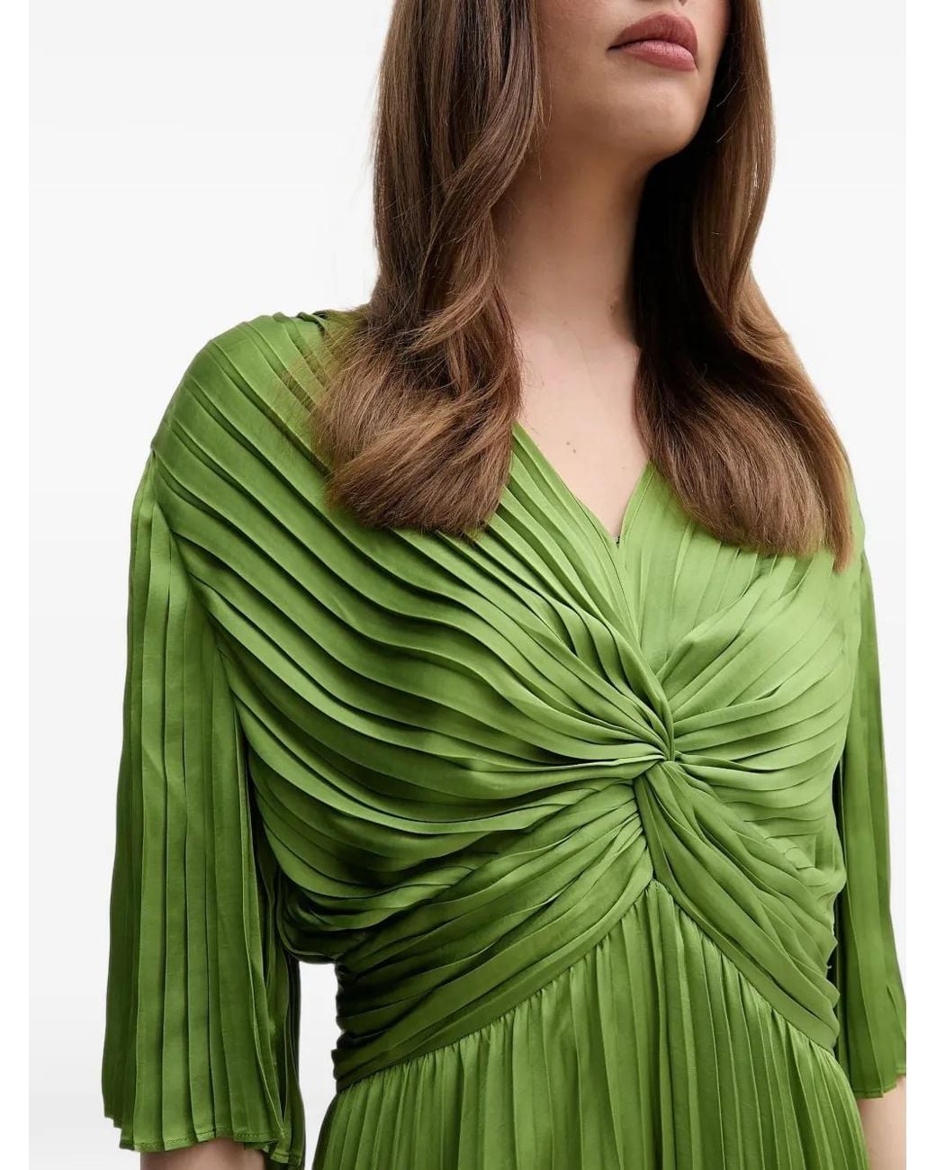 Joseph Ribkoff Green Pleated Twist-Detail Dress