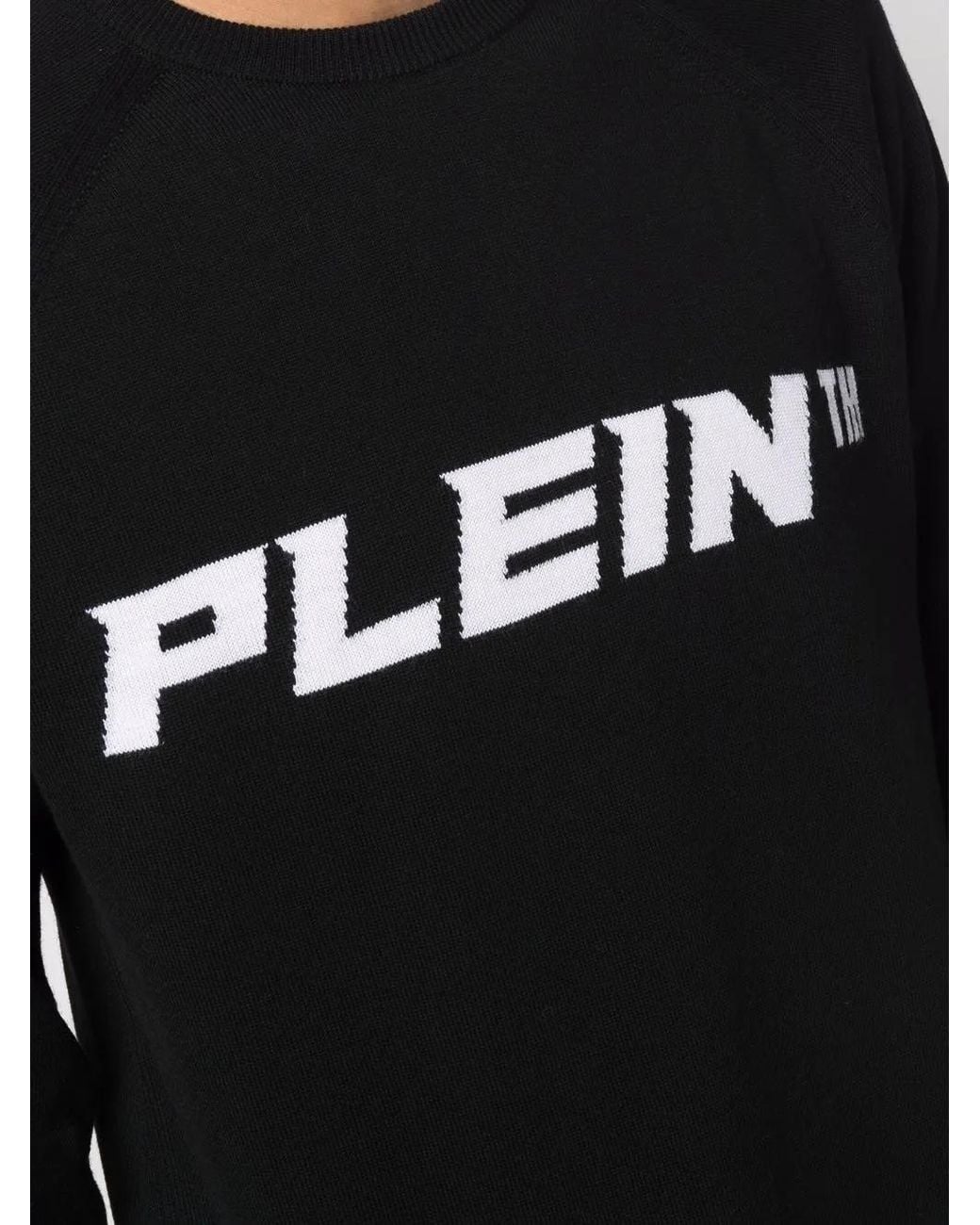Philipp Plein Black Logo-Print Crew Neck Jumper for men