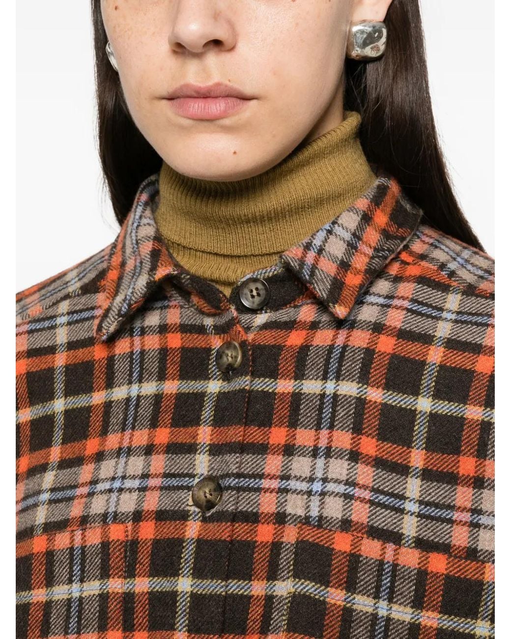 iBlues Brown Check-Pattern Scalloped-Edge Shirt