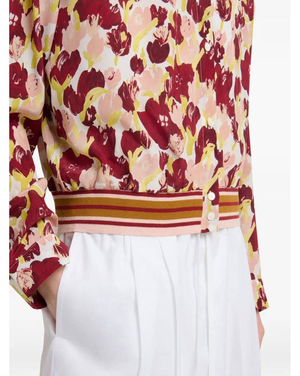 Marni フローラル ストライプ シルクシャツ Red