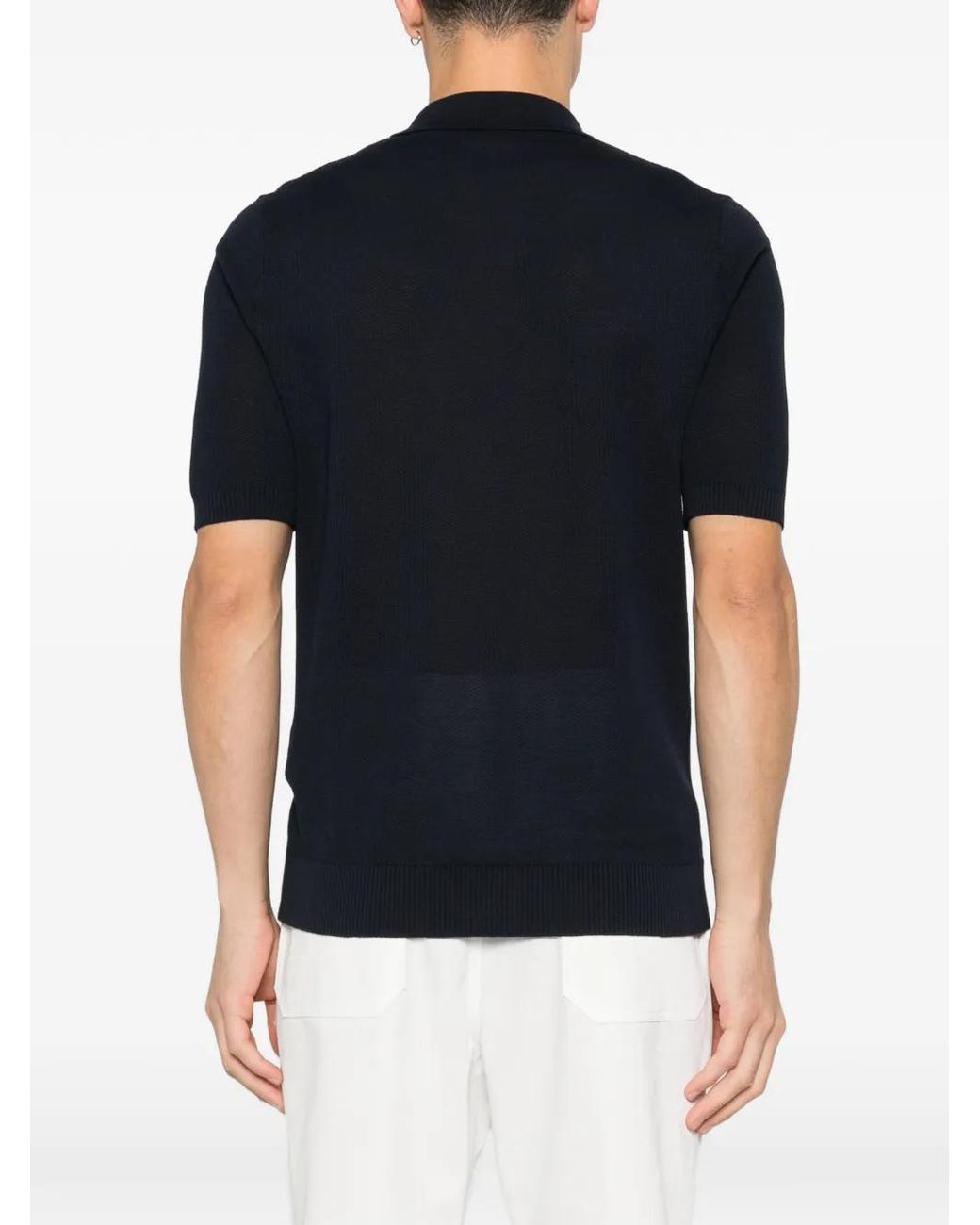 Eleventy Black Knitted Cotton Polo-Collar T-Shirt for men