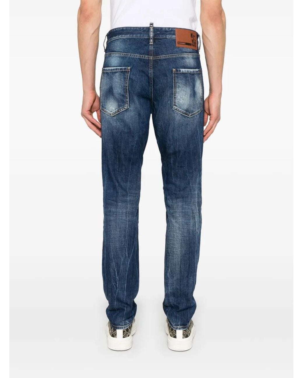 DSquared² Blue Classic Straight-Leg Jeans With Faded Wash And Distressed Details for men