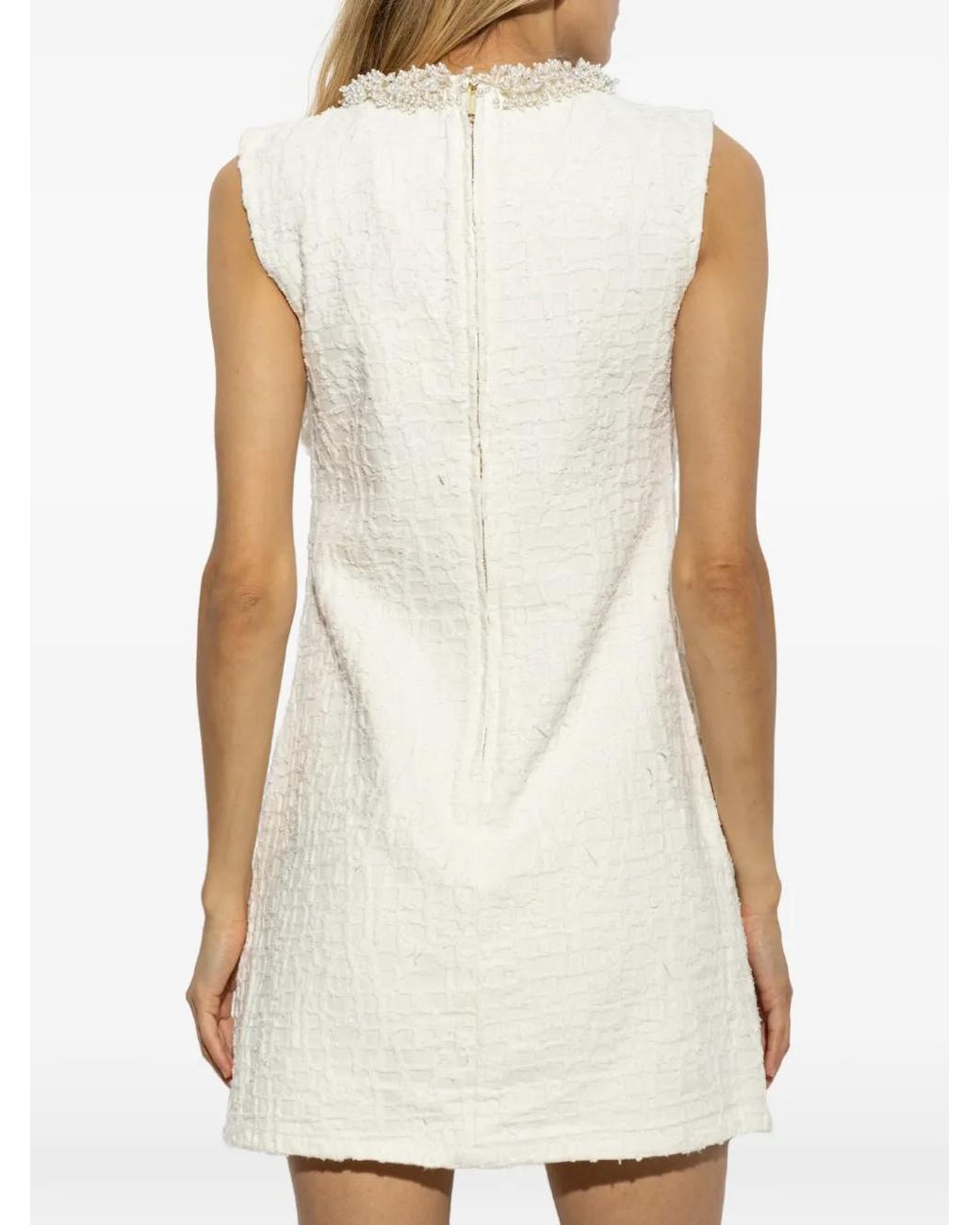 Self-Portrait White Cream Textured Denim Mini Dress