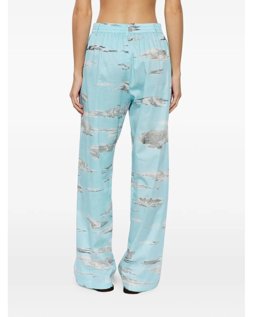 Moschino Blue Cotton Trousers With Print