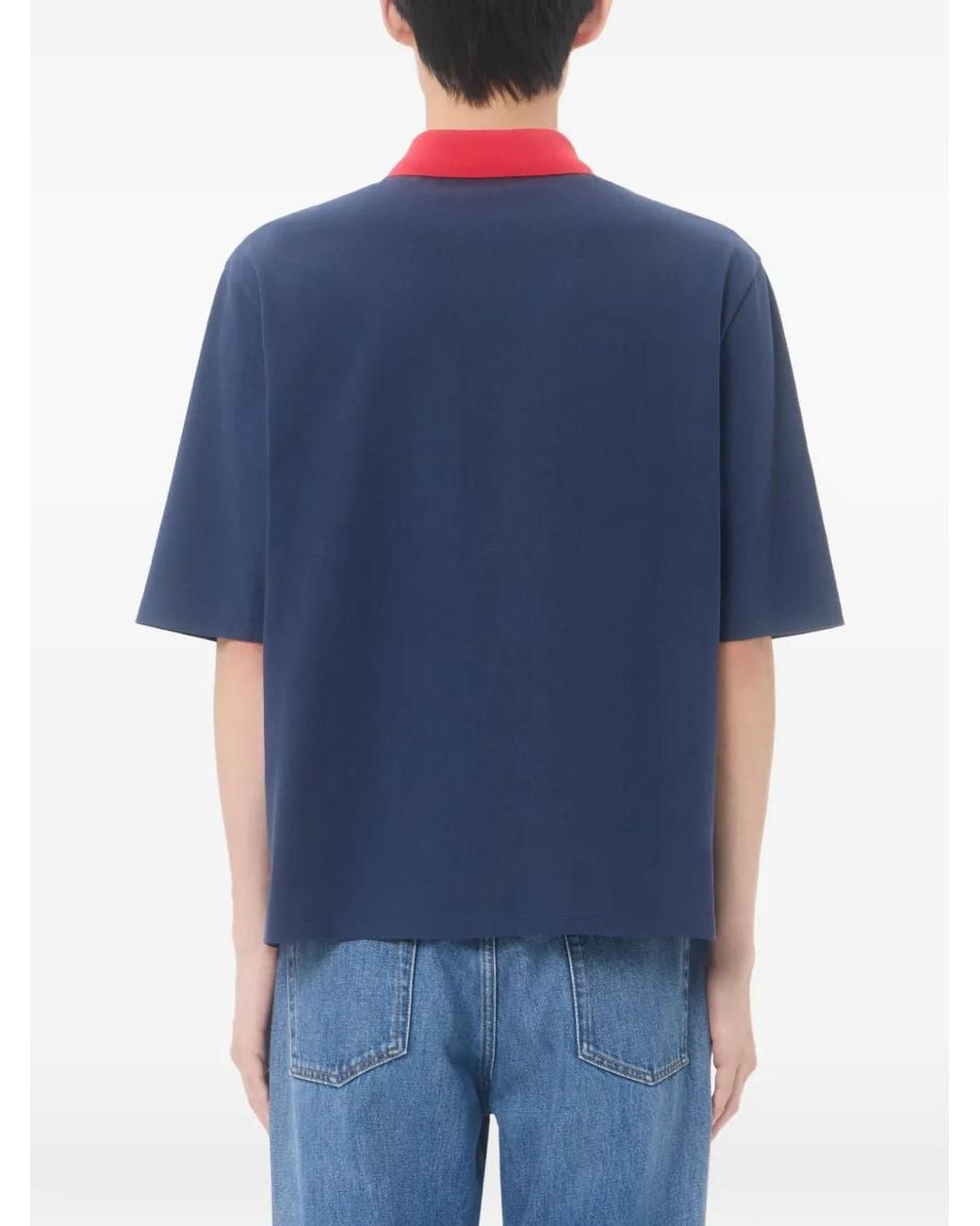 Valentino Garavani Blue Cotton Polo Shirt With Inlaid-V for men