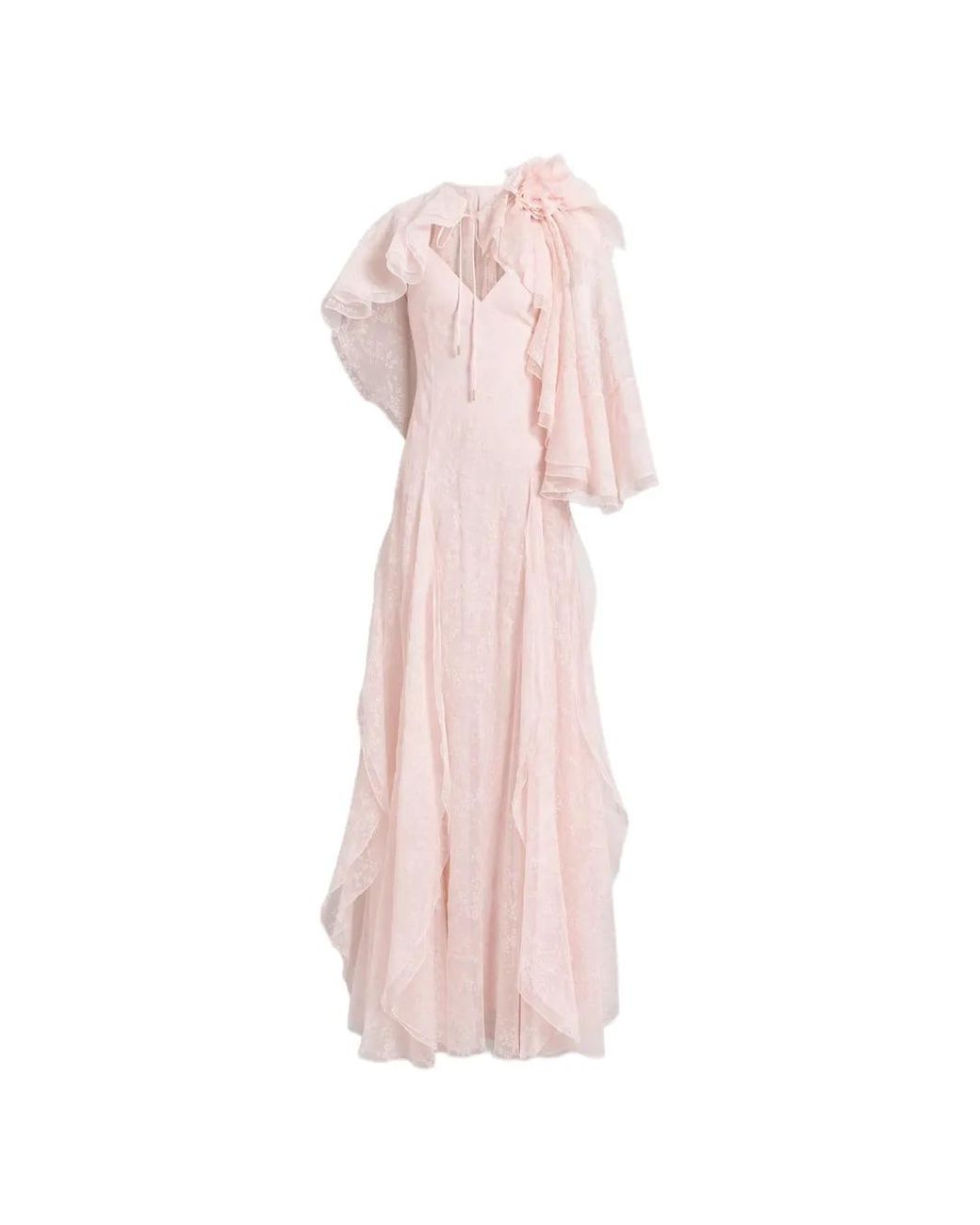 Alberta Ferretti Pink Floral-Lace Maxi Dress