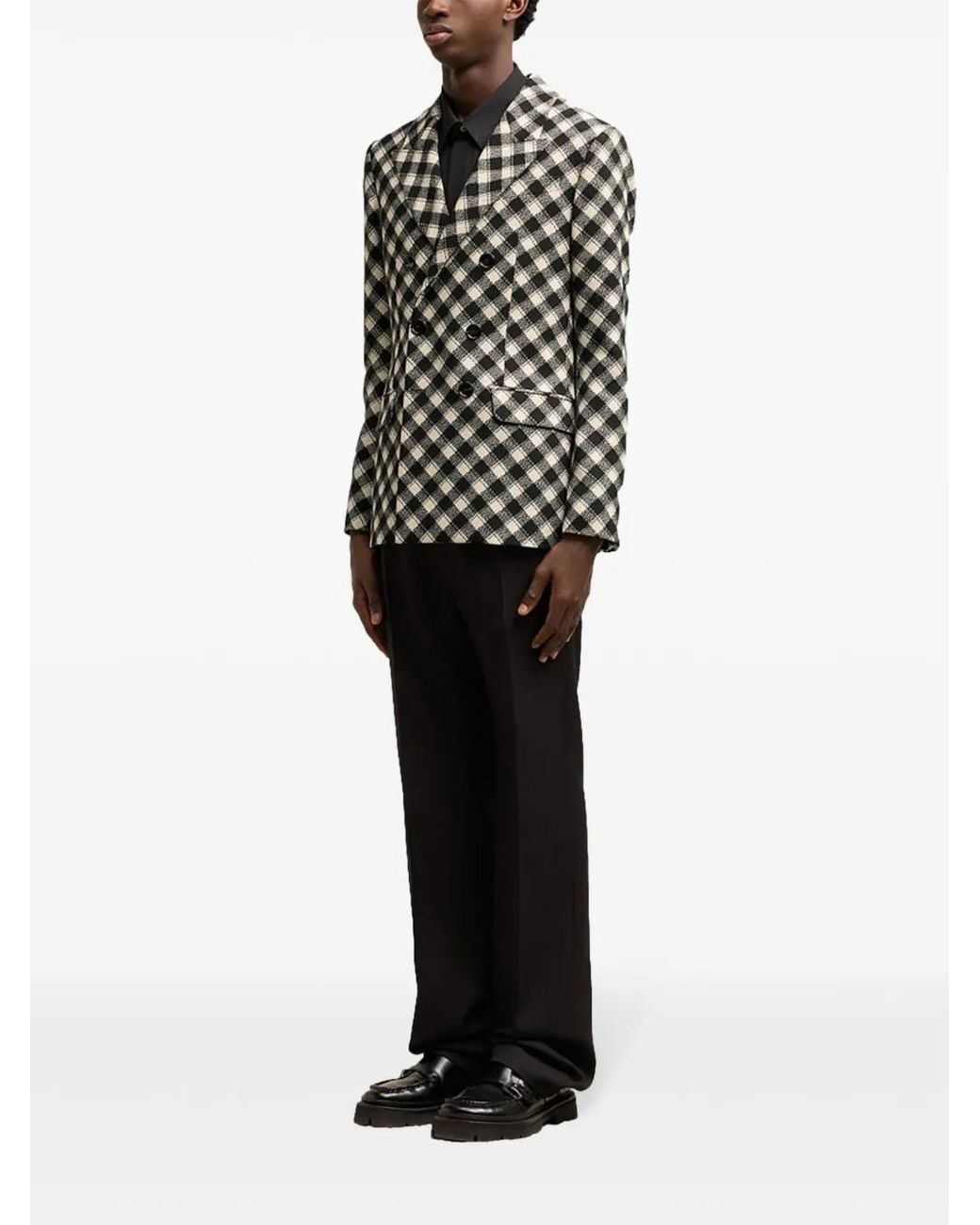 AMI Black Check Double Breasted Wool Blazer for men