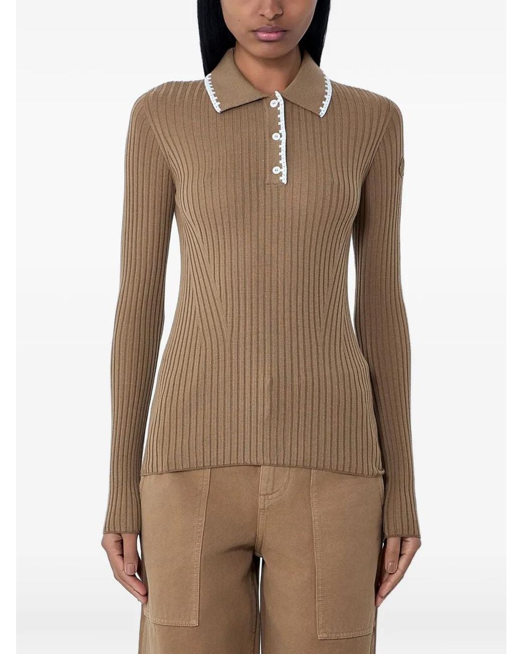 Moncler Natural Wool Long Sleeve Polo Shirt