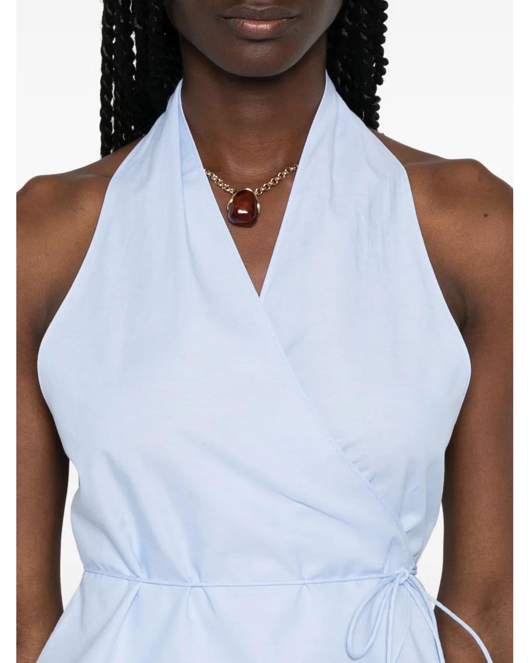 St. Agni Blue Oxford Wrap Top
