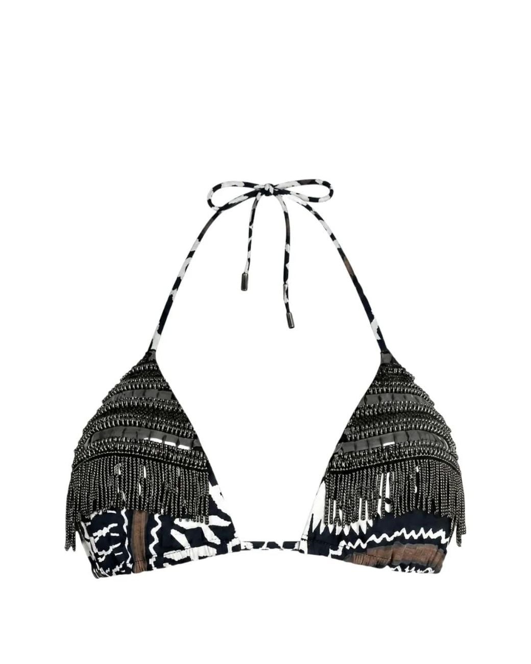 Miss Bikini Black Fringe Triangle Bikini Top