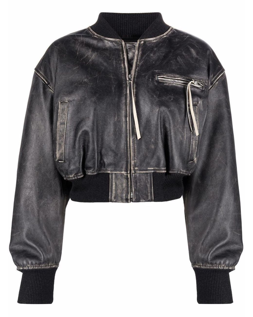 Acne Studios Distressed Cropped Bomber Jacket in Black | Lyst