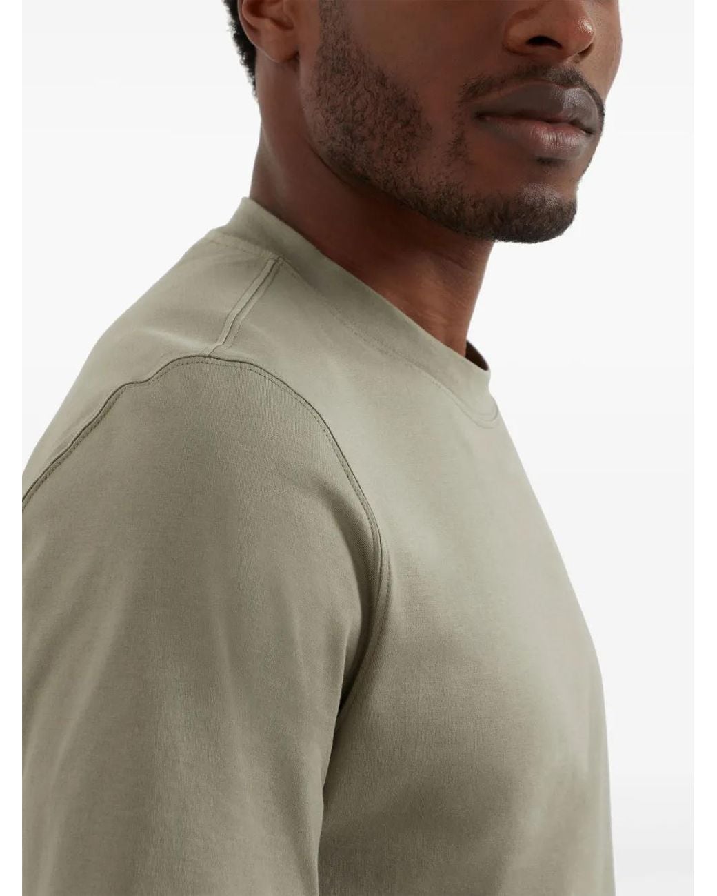 Brunello Cucinelli Green Cotton T-Shirt With Printed Logo for men