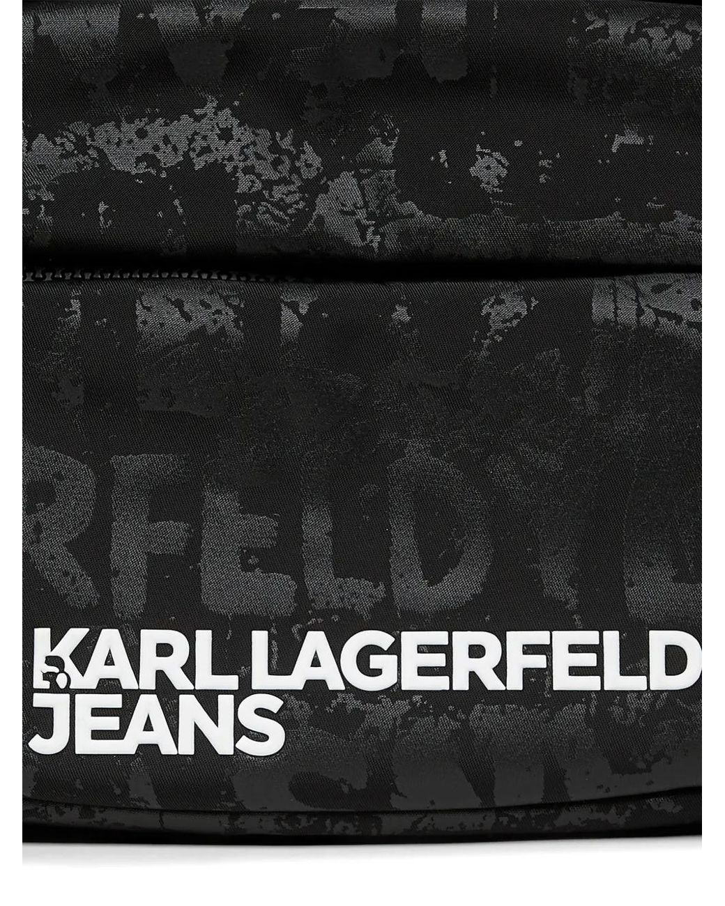Karl Lagerfeld Black Nylon Graphic Print Camera Bag for men