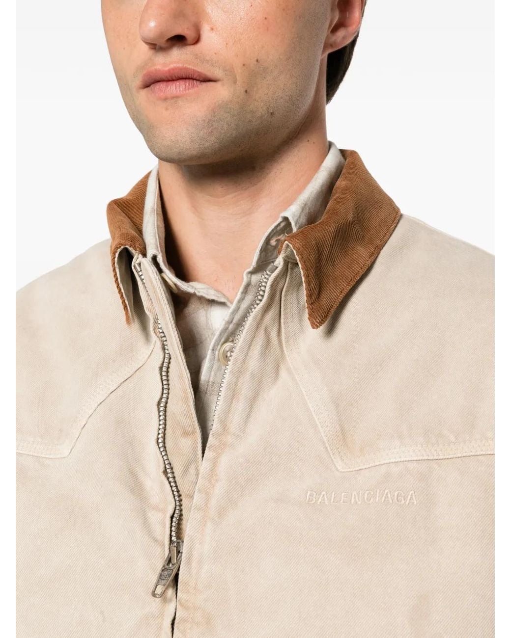 Balenciaga Natural Corduroy-Collar Distressed-Effect Jacket for men